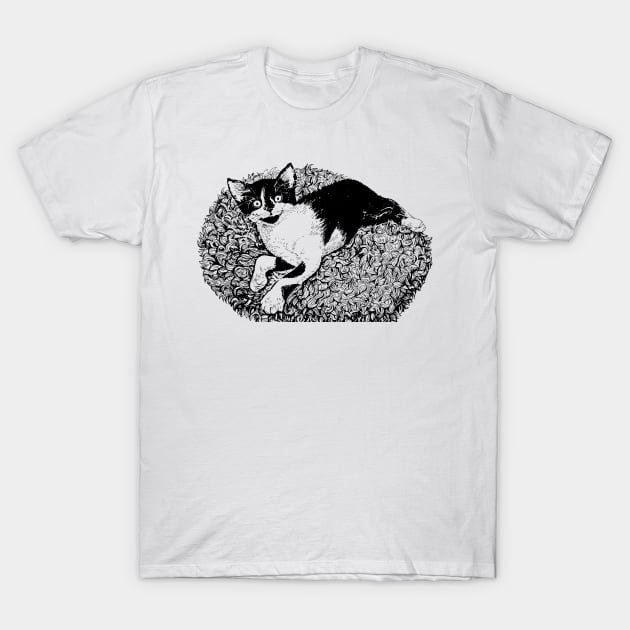 Tuxedo kitten ink drawing T-Shirt by katerinamk